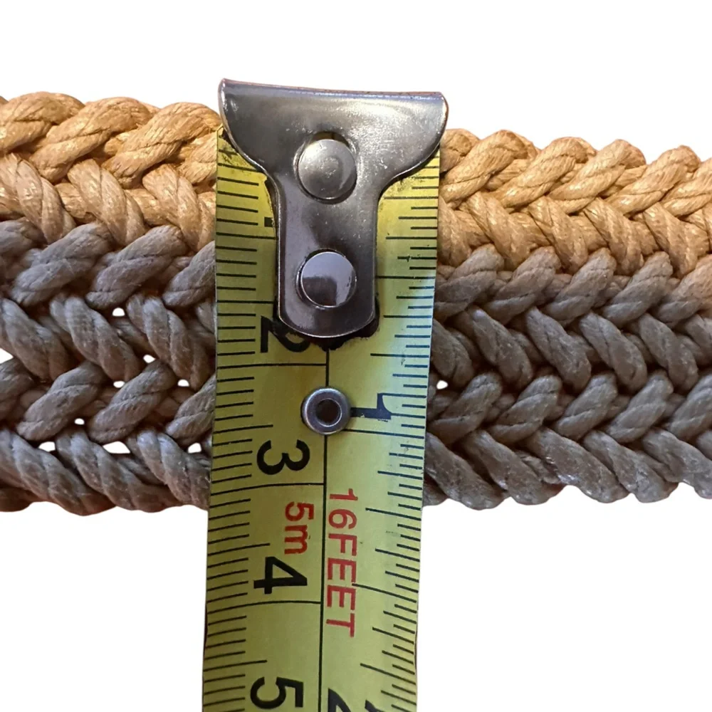 Tommy Bahama Woven Belt Tan Rope Braided Leather Trim Size 36 Made Spain 1.4”